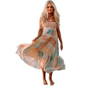 Multicolor Boho Patchwork Print Square Neck Sundress New S, M, L,